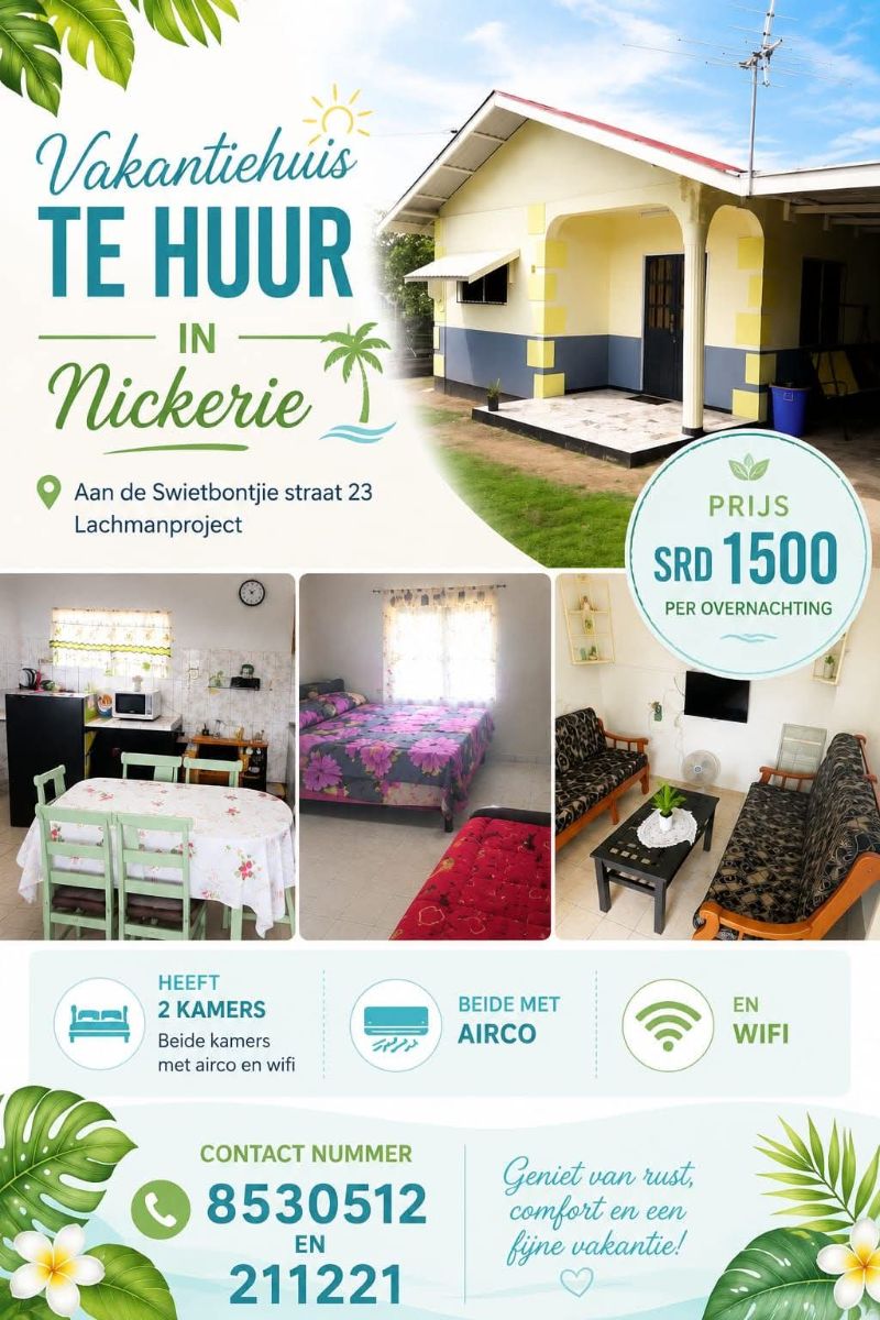 Vakantiehuis te Huur – Lachmanproject, Nickerie