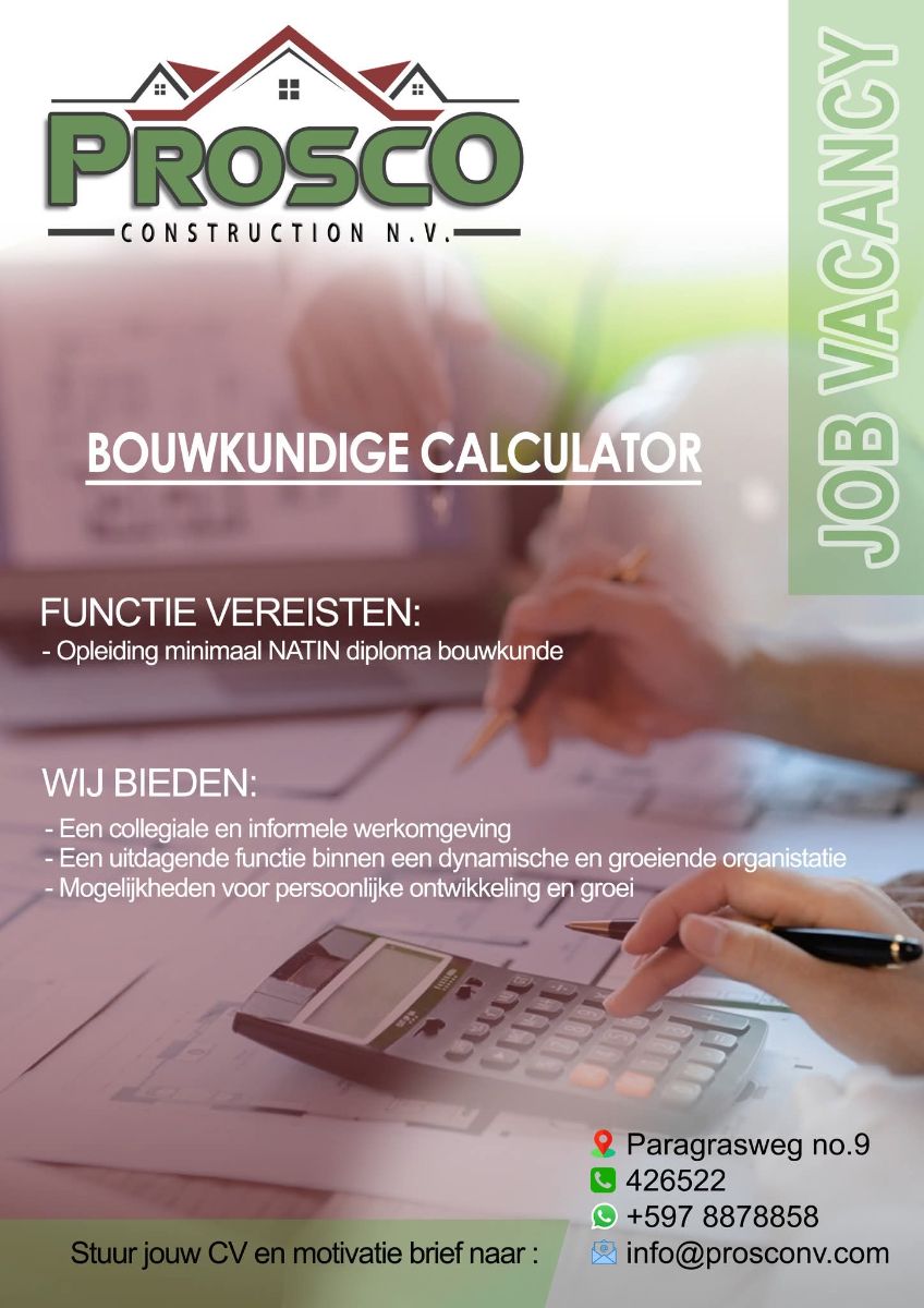 Calculator / Kostendeskundige Gezocht