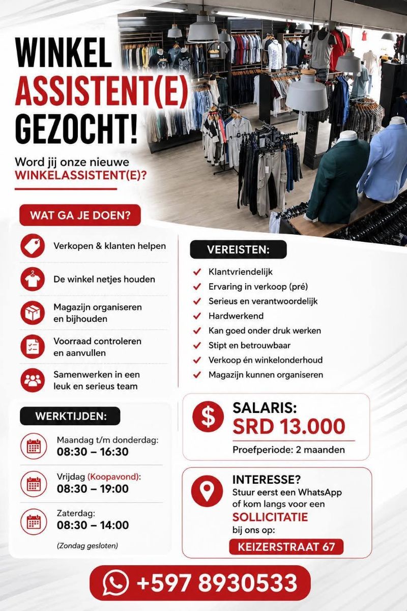 Winkelassistent(e) Gezocht