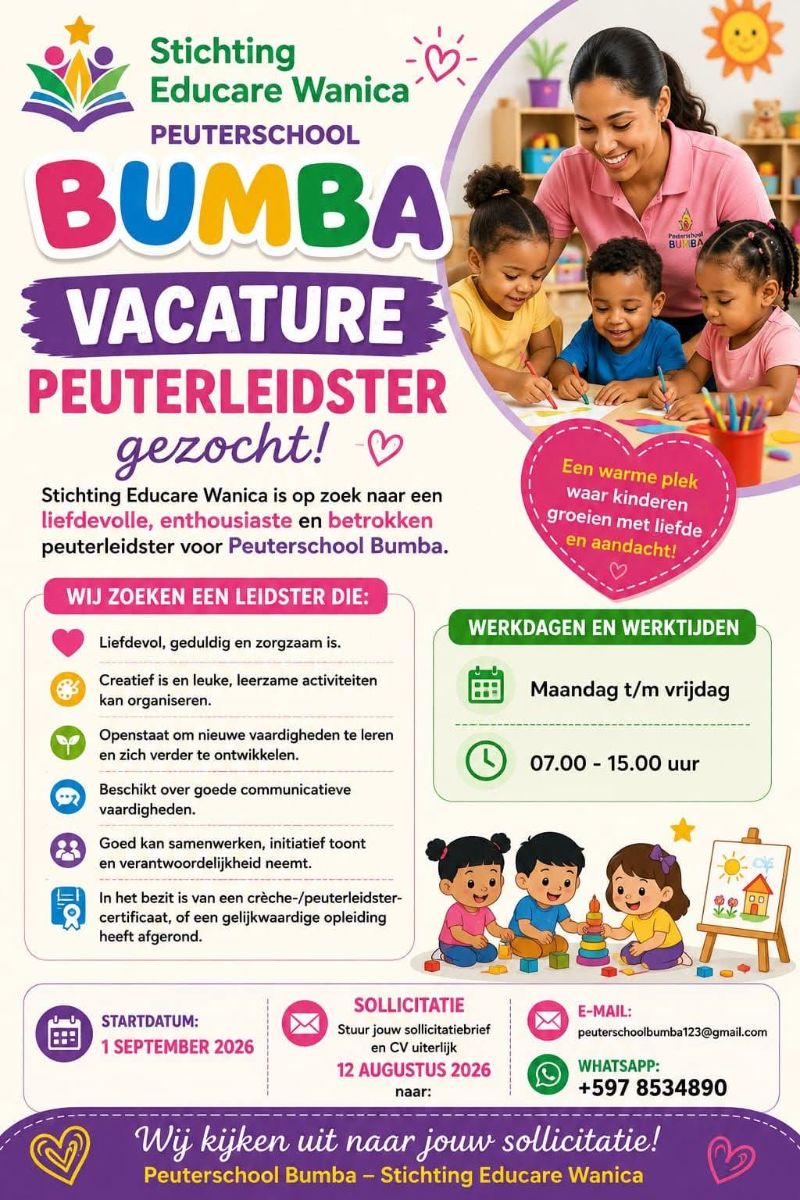 Peuterleidster Gezocht – Peuterschool Bumba