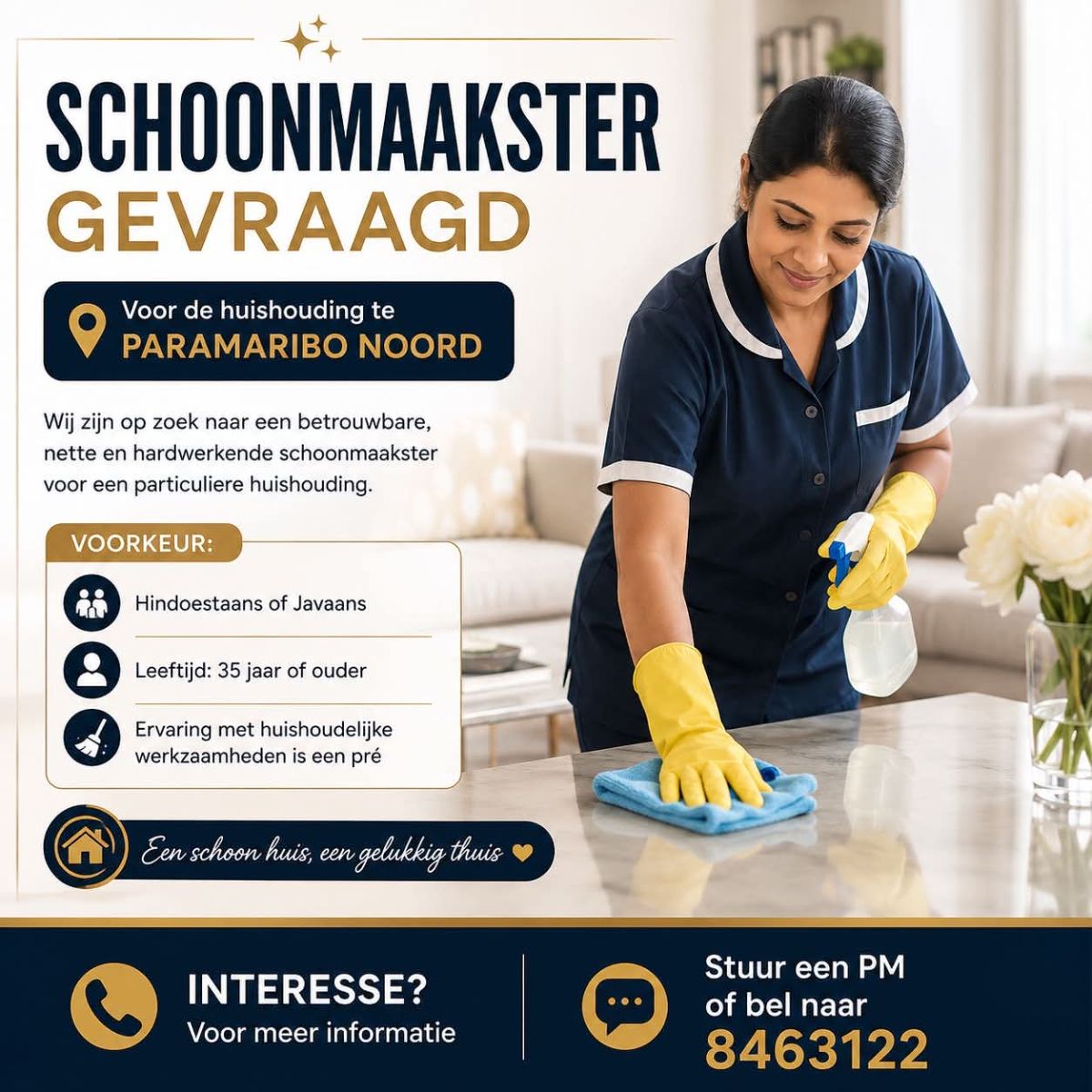 Schoonmaakster Gezocht – Particuliere Huishouding