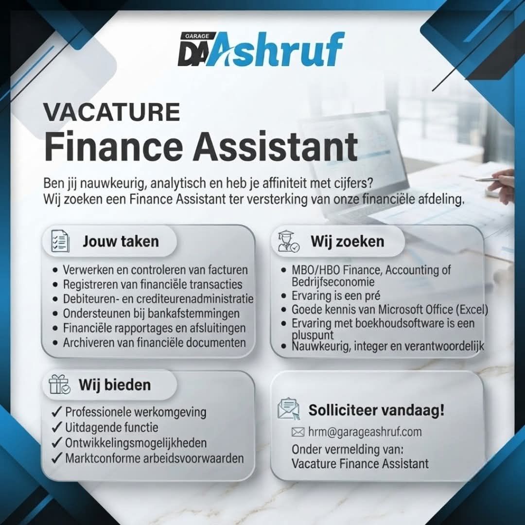 Finance Assistant Gezocht – Garage Ashruf