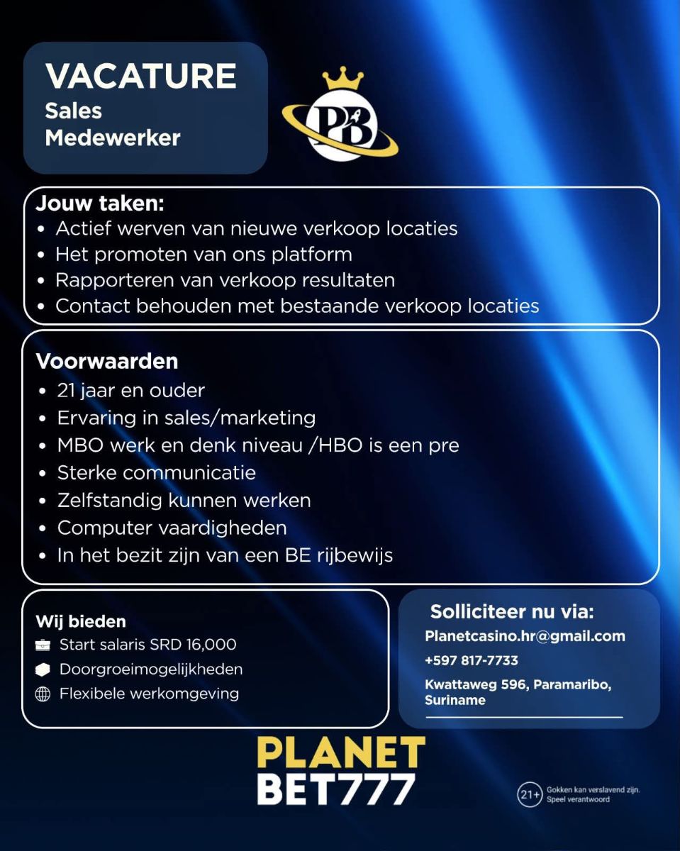 Salesmedewerker Gezocht – Planet Casino