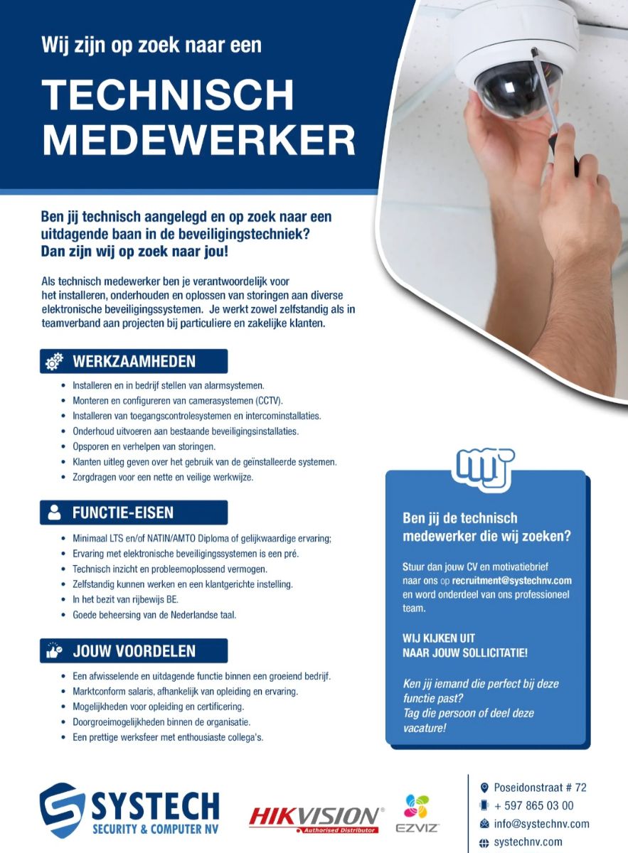 Technisch Medewerker – Systech Security & Computer NV