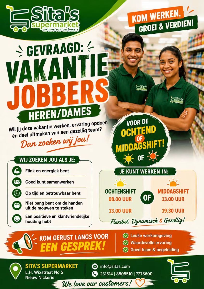 Vakantiejobbers Gezocht – Sita’s Supermarket