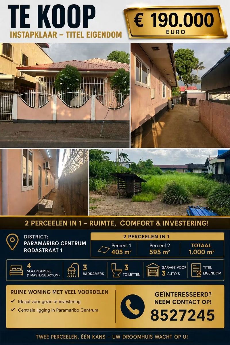 Ruime Instapklare Woning Te Koop – Paramaribo Centrum