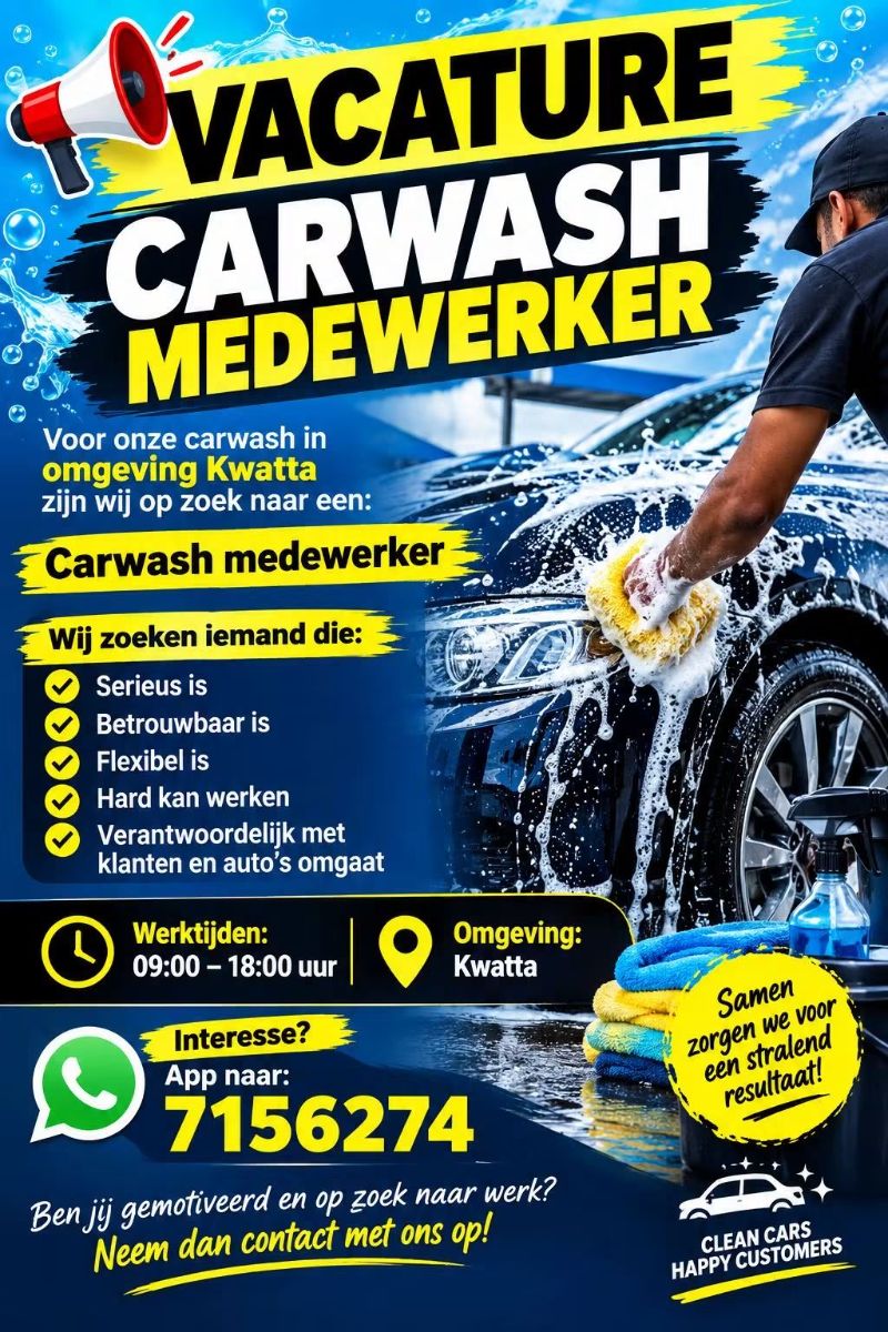 Carwash Medewerker Gezocht – Kwatta