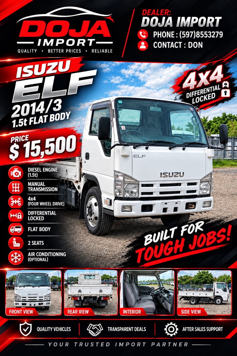 🚛 2014 Isuzu ELF 1.5T 4x4 Flatbed
