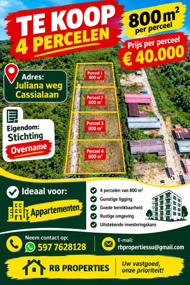 4 Percelen te Koop – Julianaweg / Cassialaan